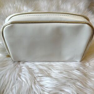 YSL Beauty Cosmetic Bag in Off-White with Gold Trim